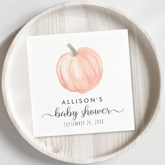 Serviette En Papier Baby shower d'aquarelle Citrouille orange minimal (Créateur téléchargé)
