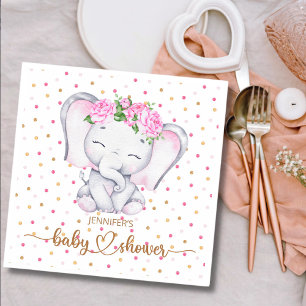 Serviette En Papier Baby shower d'aquarelle de fille Eléphant
