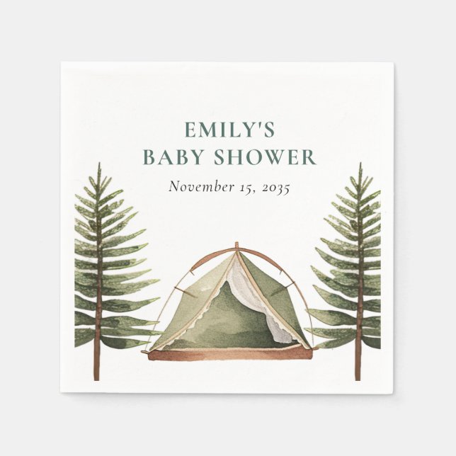 Serviette En Papier Baby shower d'aquarelle de la forêt de camping (Devant)