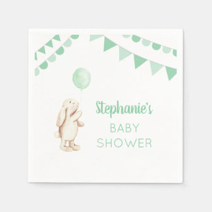 Serviette En Papier Baby shower d'aquarelle de lapin mignon et de ball