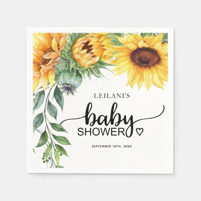 Serviette En Papier Baby shower d'aquarelle de tournesol (Devant)