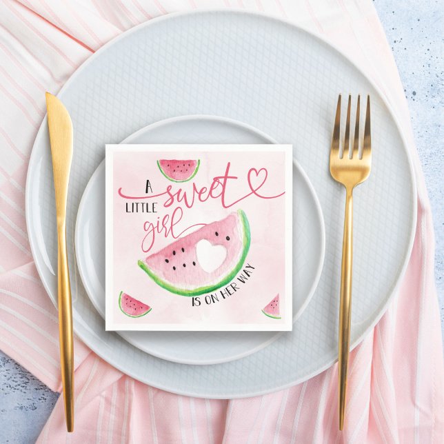 Serviette En Papier Baby shower d'aquarelle douce Watermelon (Créateur téléchargé)