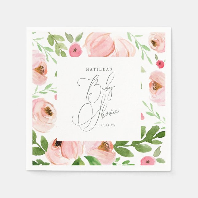 Serviette En Papier Baby shower d'aquarelle florale (Devant)