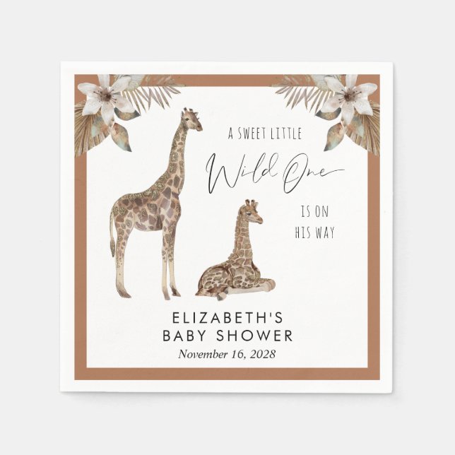 Serviette En Papier Baby shower d'aquarelle Giraffes Boho (Devant)