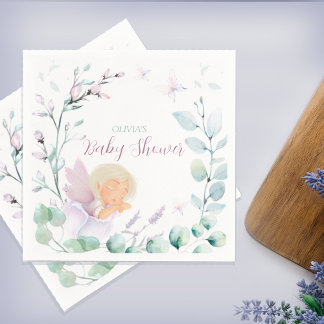 Serviette En Papier Baby shower d'aquarelle papillon et fleur