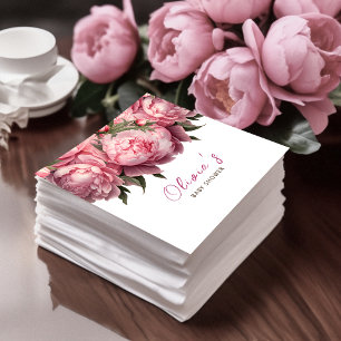 Serviette En Papier Baby shower d'aquarelle Pink Peonies