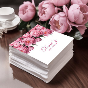 Serviette En Papier Baby shower d'aquarelle Pink Peonies