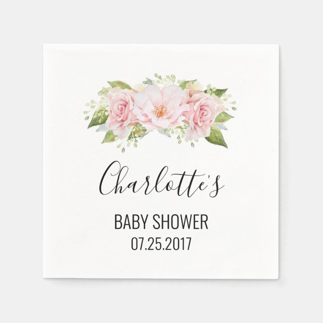 Serviette En Papier Baby shower d'aquarelle rose pâle (Devant)