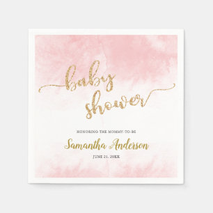 Serviette En Papier Baby shower d'aquarelle rose Parties scintillant o