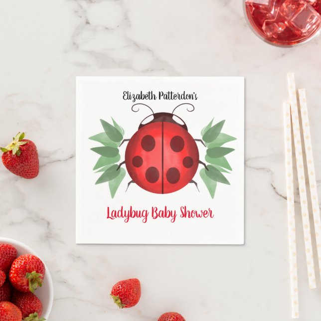 Serviette En Papier Baby shower d'aquarelle rouge noir vert Ladybug (En situation)