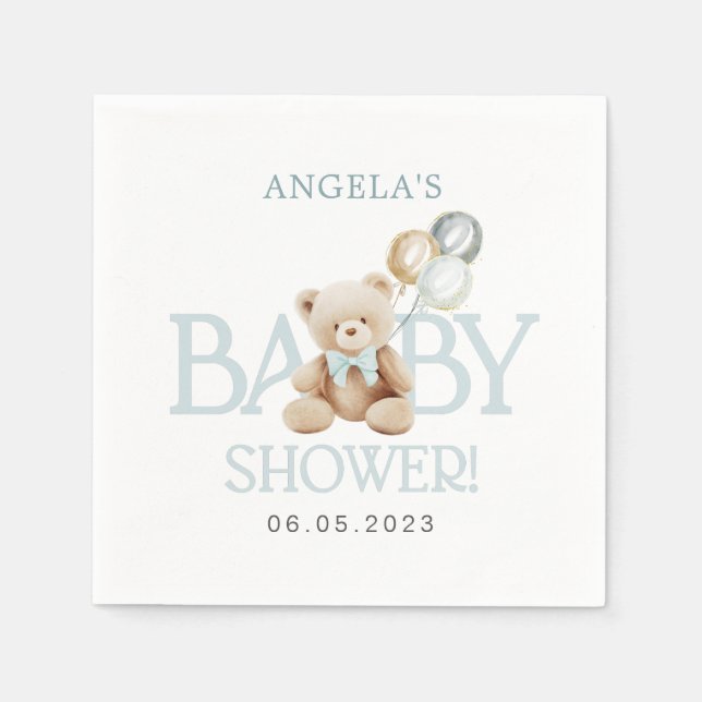 Serviette En Papier Baby shower d'attente avant l'ours en peluche (Devant)