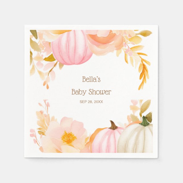 Serviette En Papier Baby shower d'automne Citrouille rose (Devant)