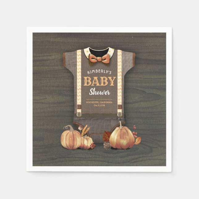 Serviette En Papier Baby shower d'automne Citrouilles orange et carros (Devant)