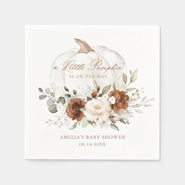 Serviette En Papier Baby shower d'automne de Citrouille de rouille flo (Devant)