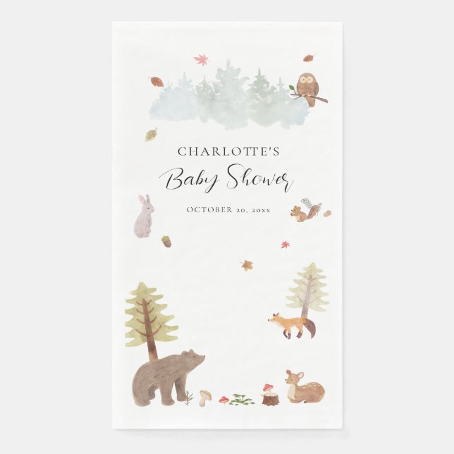 Serviette En Papier Baby shower d'automne des animaux des bois (Devant)