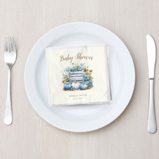 Serviette En Papier Baby shower d'automne du Citrouille d'or bleu