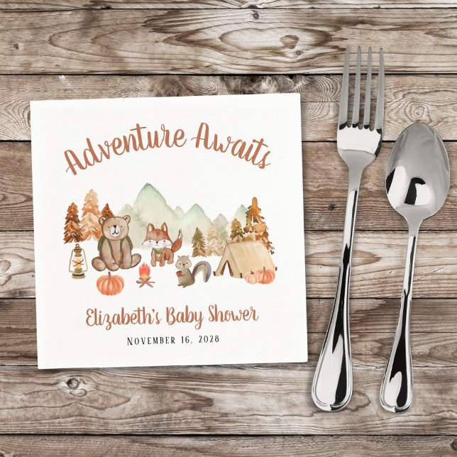 Serviette En Papier Baby shower d'aventure d'automne pour les animaux  (Créateur téléchargé)