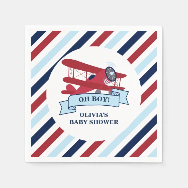 Serviette En Papier Baby shower d'avion rouge (Devant)