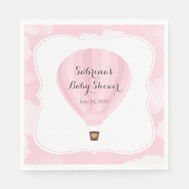 Serviette En Papier Baby shower de ballon à air chaud rose (Devant)