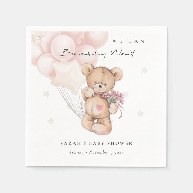 Serviette En Papier Baby shower de ballon d'ours d'attente blanc mou (Devant)
