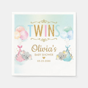 Serviette En Papier Baby shower de ballons éléphants Twins Boy Girl