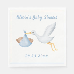 Serviette En Papier Baby shower de bébé Bear de la cigogne bleue