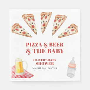 Serviette En Papier Baby shower de bières de pizza moderne Rustique