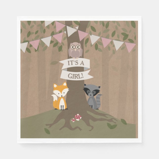 Serviette En Papier Baby shower de bois inspiré Cardstock - Fille (Devant)