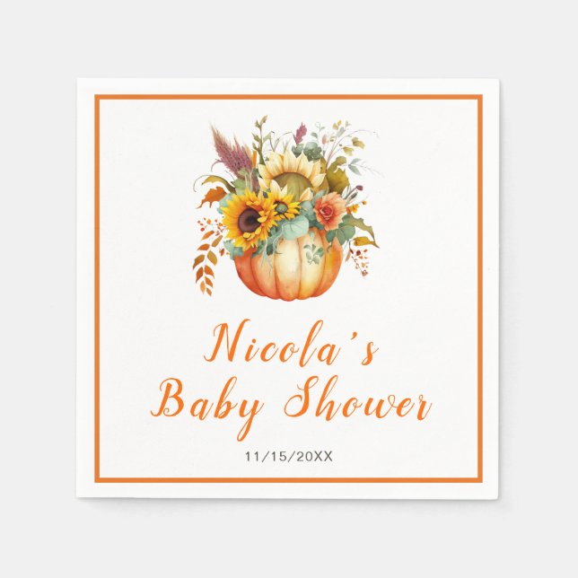 Serviette En Papier Baby shower de bouquet de fleurs citrouilles (Devant)