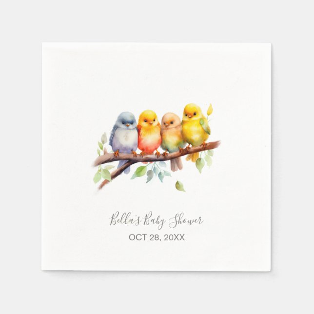Serviette En Papier Baby shower de branches d'arbres aux oiseaux migno (Devant)