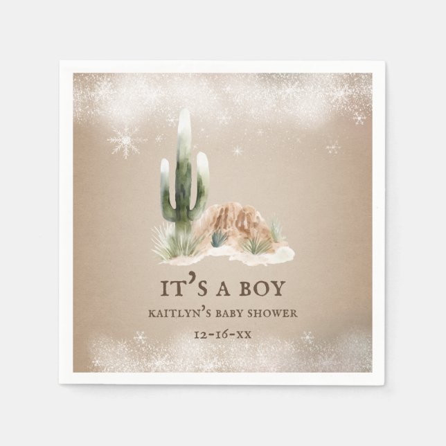 Serviette En Papier Baby shower de cactus à neige du désert (Devant)