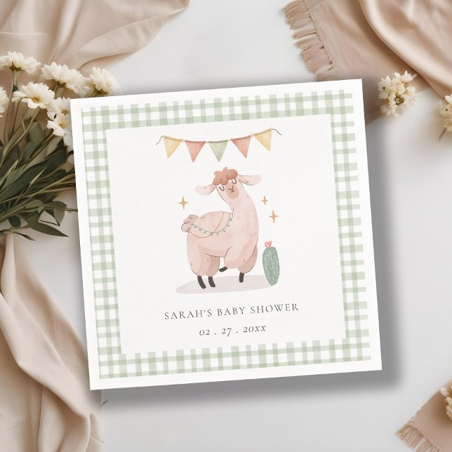 Serviette En Papier Baby shower de Cactus Boho Llama Vert Cute (Créateur téléchargé)