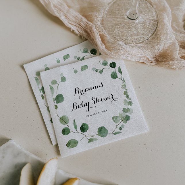 Serviette En Papier Baby shower de calligraphie moderne Eucalyptus ser (Créateur téléchargé)