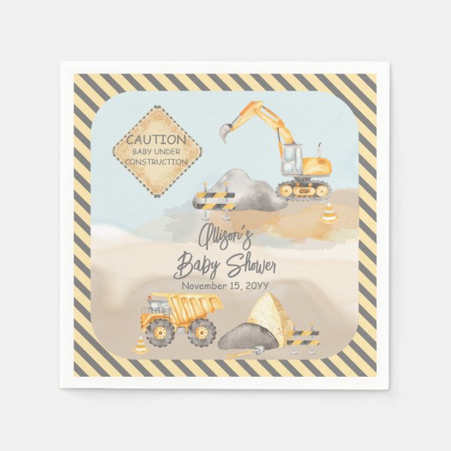 Serviette En Papier Baby shower de camion de construction (Devant)
