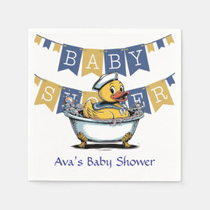 Serviette En Papier Baby shower de canard en caoutchouc jaune et bleu