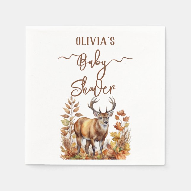 Serviette En Papier Baby shower de cerfs de bois d'automne (Devant)