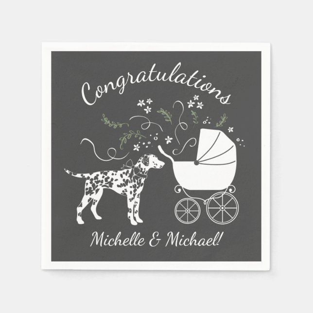 Serviette En Papier Baby shower de Chien Dalmatien gris chiot (Devant)