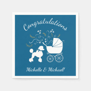 Serviette En Papier Baby shower de chien de caniche Chien Chiot bleu g