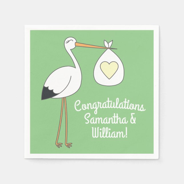 Serviette En Papier Baby shower de cigogne Printemps vert (Devant)