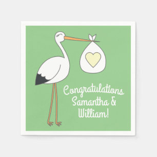 Serviette En Papier Baby shower de cigogne vert neutre entre les sexes