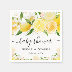 Serviette En Papier Baby shower de citrons et de fleurs aquarelles