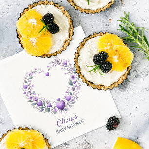 Serviette En Papier Baby shower de coeur floral pourpre