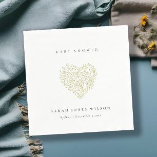 Serviette En Papier Baby shower de coeur floral vert et doux