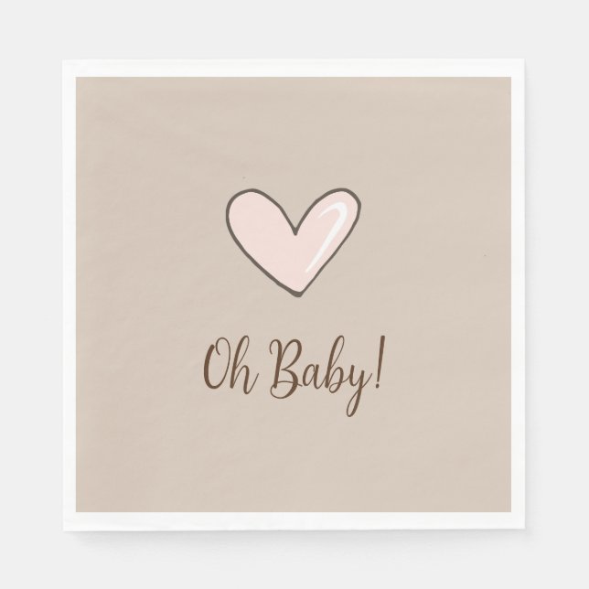 Serviette En Papier Baby shower de coeur rose crème (Devant)