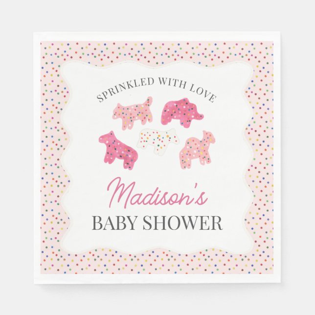 Serviette En Papier Baby shower de cookies animaux congelés roses (Devant)
