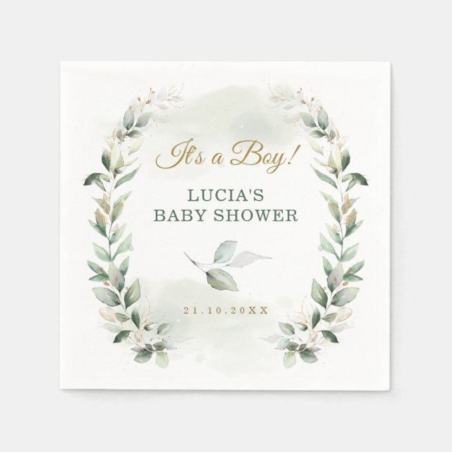 Serviette En Papier Baby shower de couronne d'or feuillus doux (Devant)