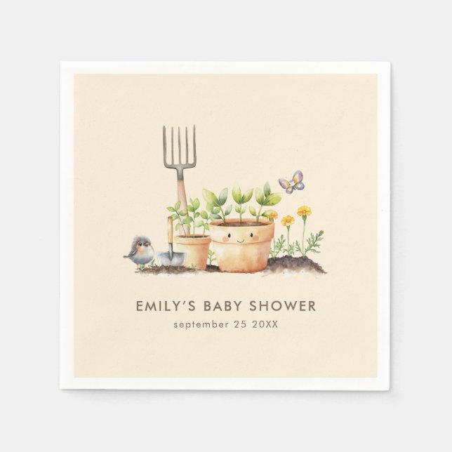 Serviette En Papier Baby shower de crème Little Sprout Gardening (Devant)