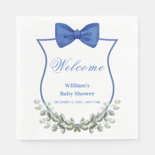Serviette En Papier Baby shower de crête bleu Bow Eucalyptus Bienvenue
