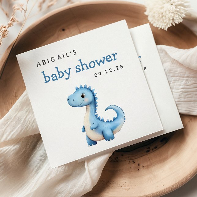 Serviette En Papier Baby shower de dinosaure bleu mignet Napkin (Créateur téléchargé)