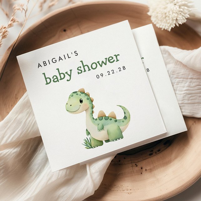 Serviette En Papier Baby shower de dinosaure vert mignon (Créateur téléchargé)